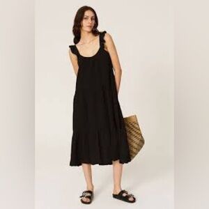 Xirena Rumer Gauzy 100% Cotton Flutter Sleeve Tiered Midi Dress Black- L